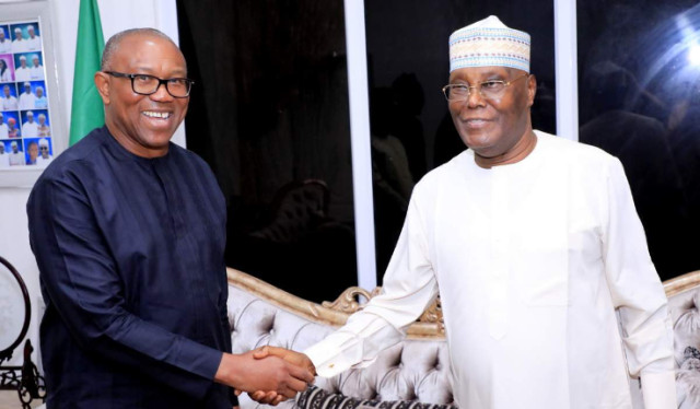 Former Governor of Anambra State, Peter Obi and former Vice President Atiku Abubakar during Obi first visit after 2023 election